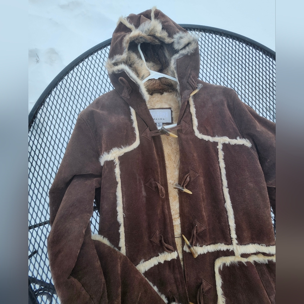 Sale Wilsons Vintage Maxima Hooded Trench Leather 100% Rabbit Fur Hood Lining - Picture 6 of 9